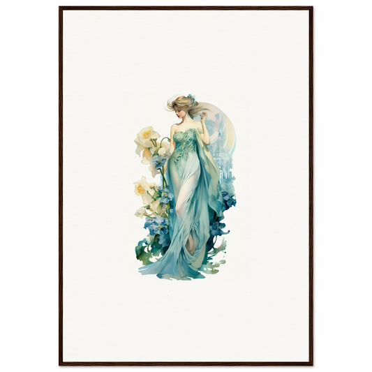 Ethereal female in turquoise gown with flowers for Nymphic Etherwaves room decoration canvas print