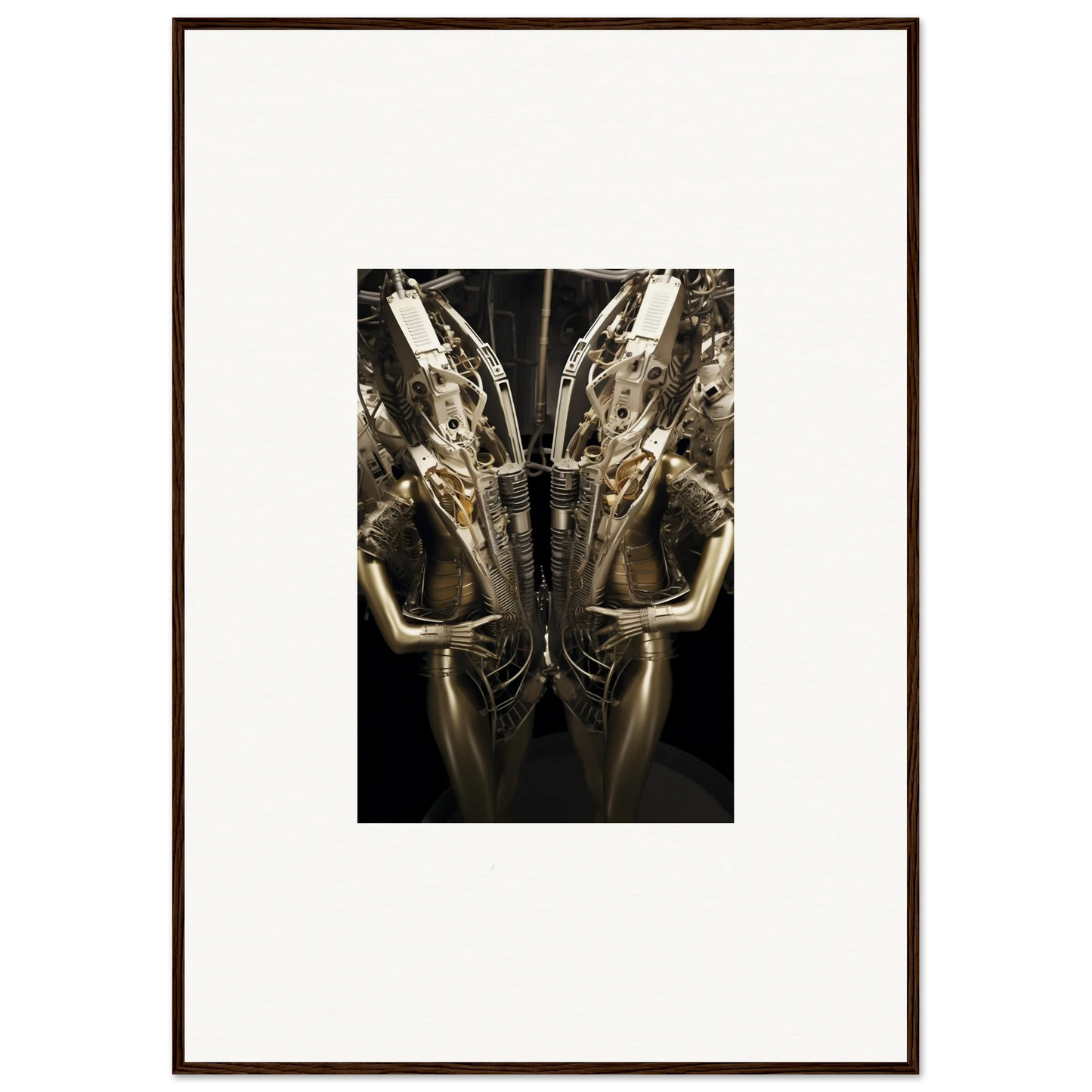 Mirrored canvas print of a golden figure in headdress for unique room decoration