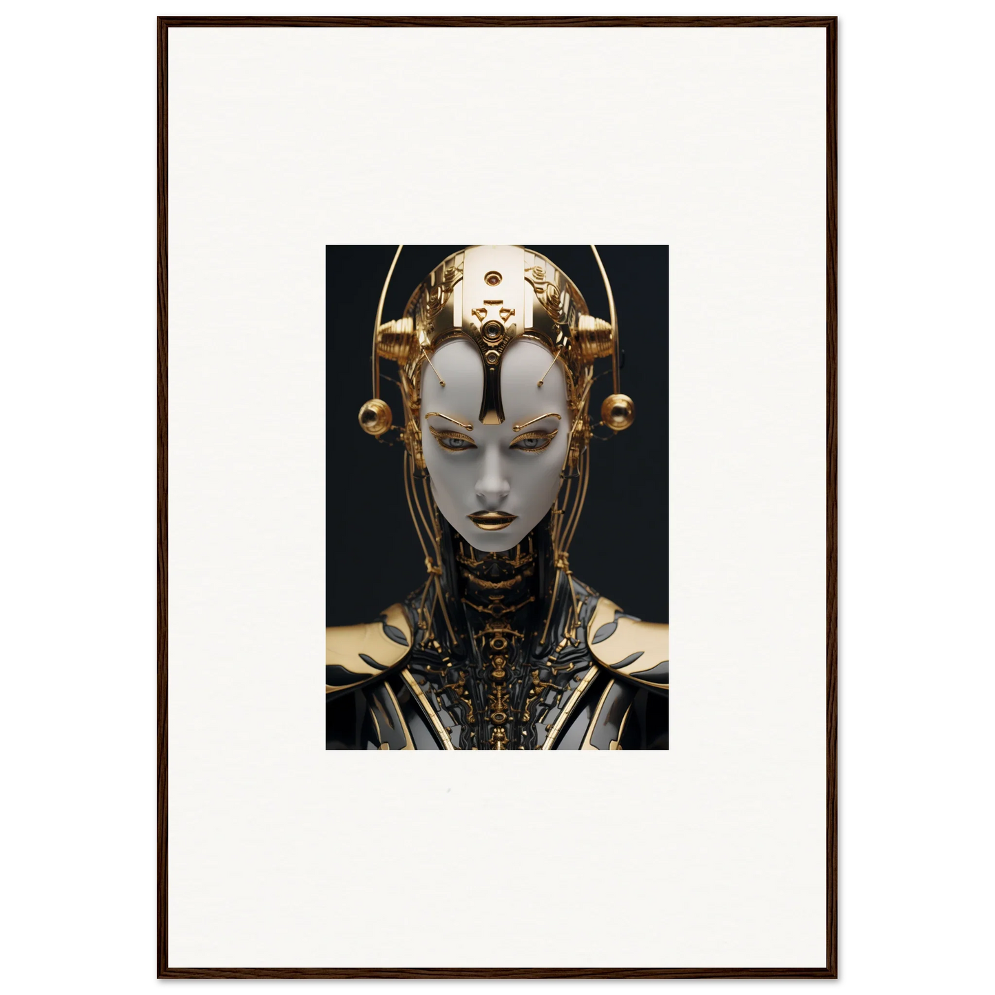 Futuristic robotic figure with golden headpiece for unique room decoration canvas print