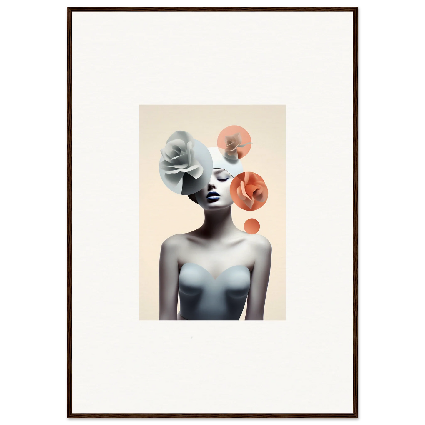 Artistic portrait of a woman with abstract circles for a stylish Blossom Nexus canvas print