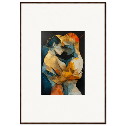 Abstract canvas print of two embracing figures in vibrant colors for room decoration