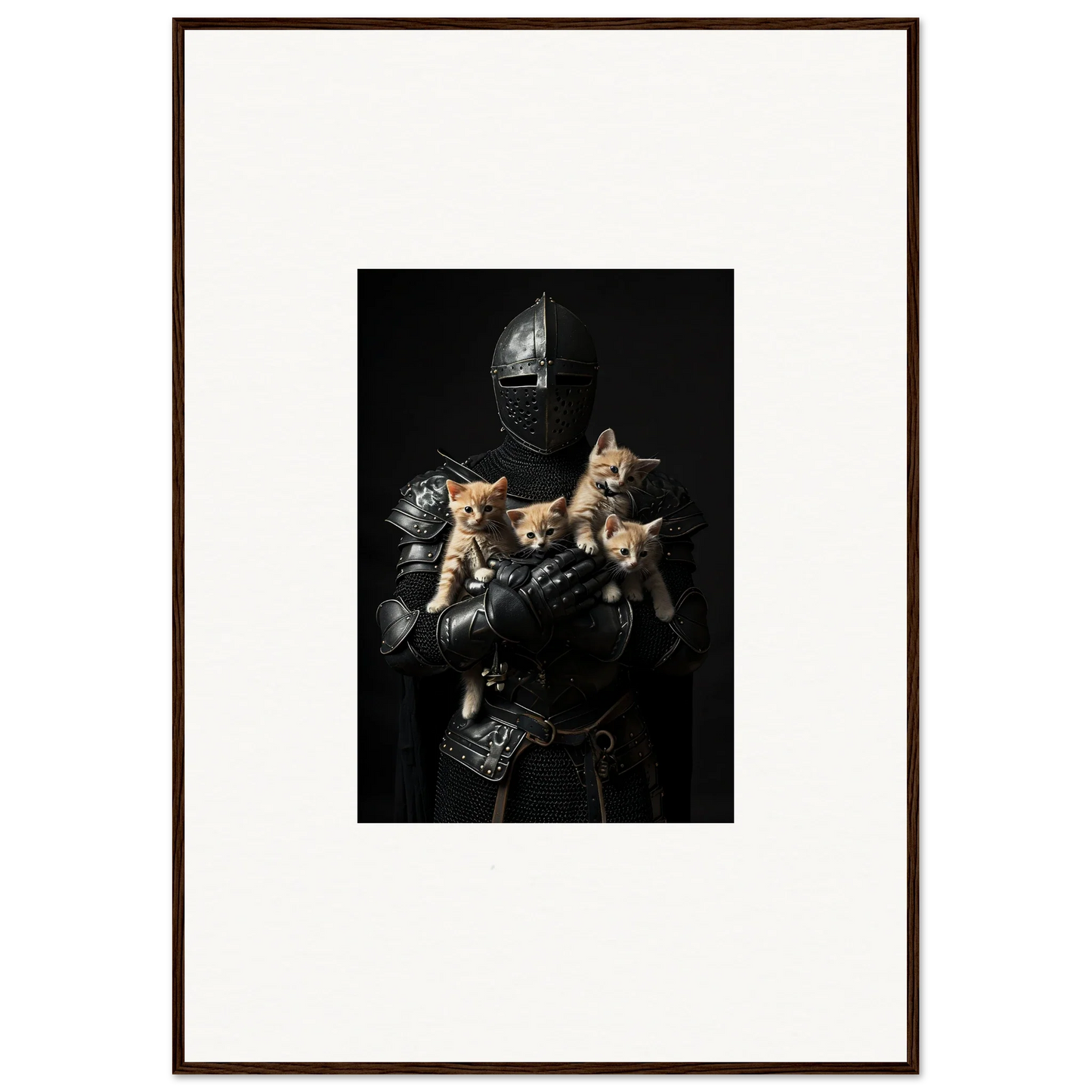 Medieval knight’s armor with four kittens, perfect for your Feline Bashhut room decoration