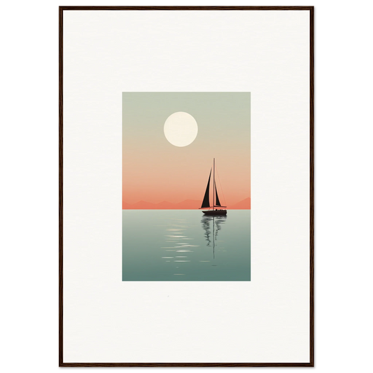 Framed canvas print of minimalist sailboat art for nautical harmonies room decoration