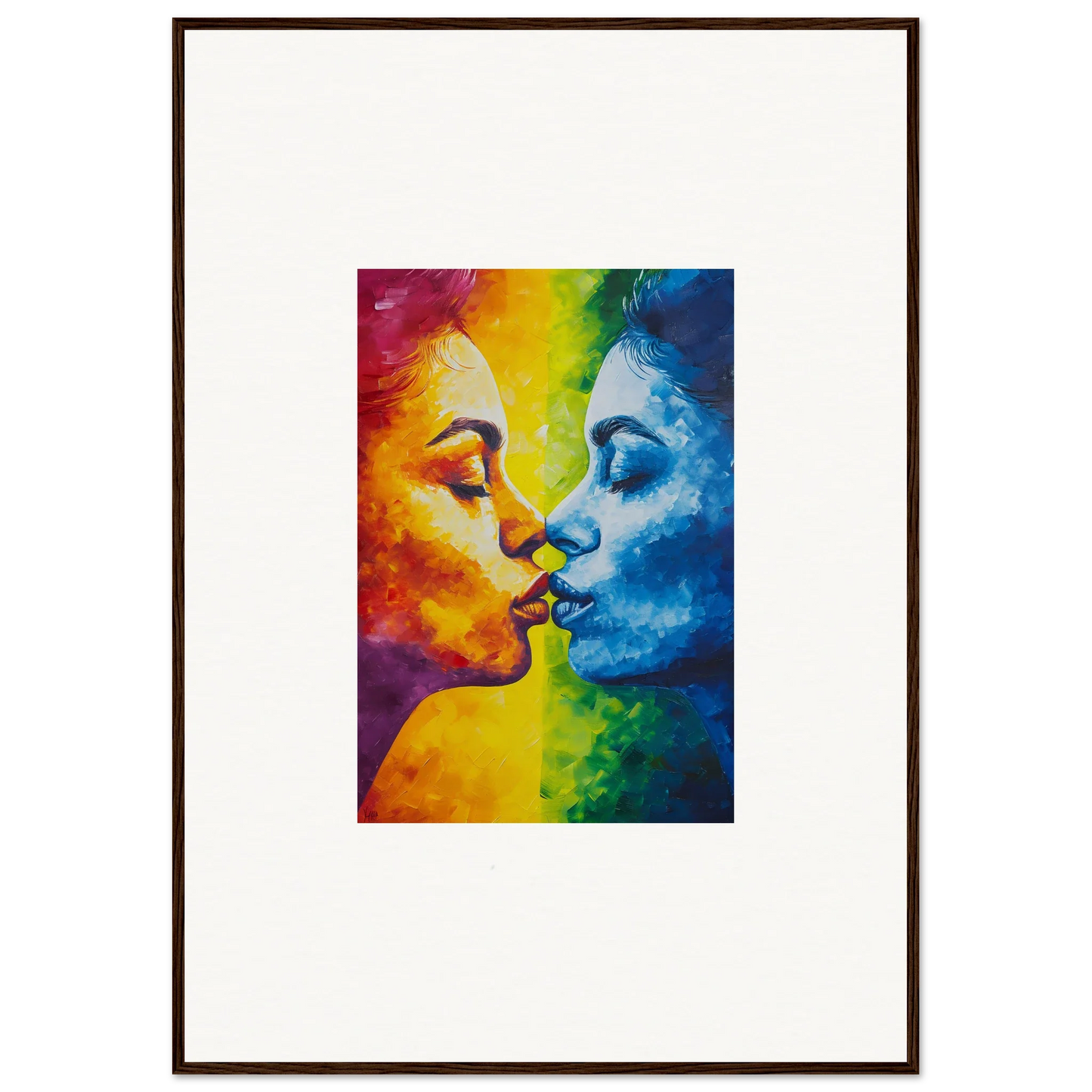 Colorful canvas print of Serenity Kiss in vibrant rainbow hues for room decoration