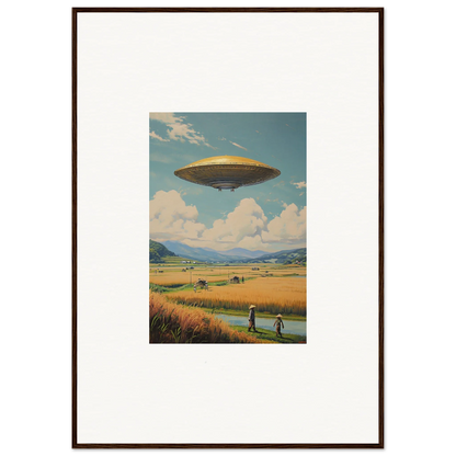 UFO hovering over a scenic rural landscape for cool room decoration canvas print