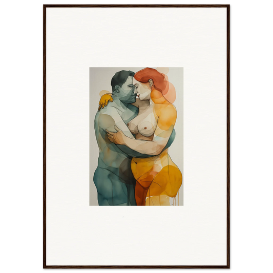 Watercolor canvas print of a couple embracing, perfect for enhancing room decoration