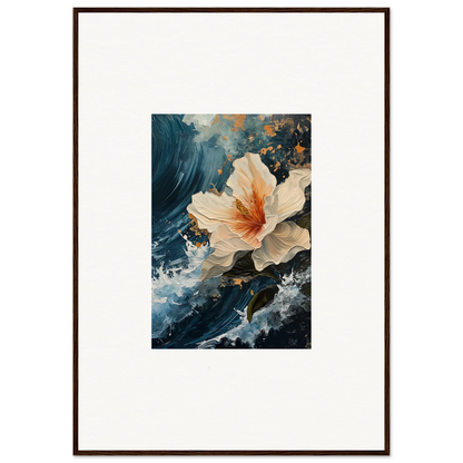 Framed canvas print of a white-orange hibiscus flower in petal waves for room decoration