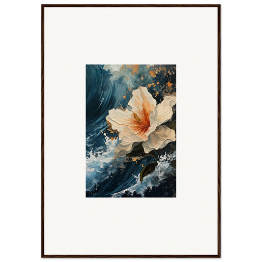 Framed canvas print of a white-orange hibiscus flower in petal waves for room decoration