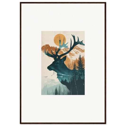 Silhouette of a deer’s head with antlers in nature for a cool canvas print room decoration