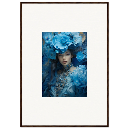 Framed canvas print of a figure with blue flowers for dreamy room decoration