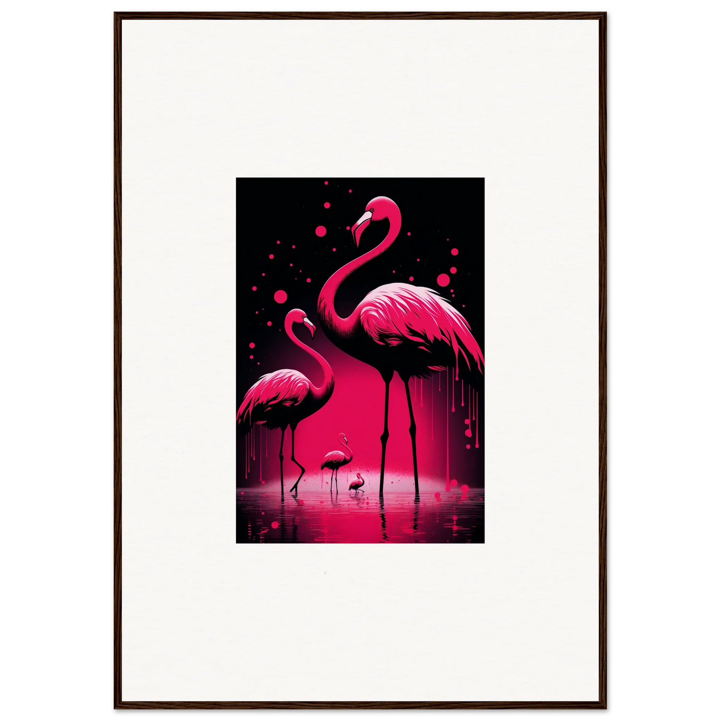 Framed canvas print of feather wanderers with vibrant pink flamingos for room decoration