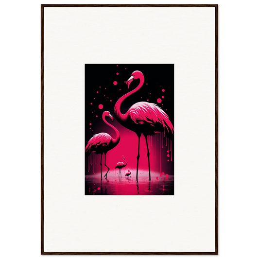 Framed canvas print of feather wanderers with vibrant pink flamingos for room decoration