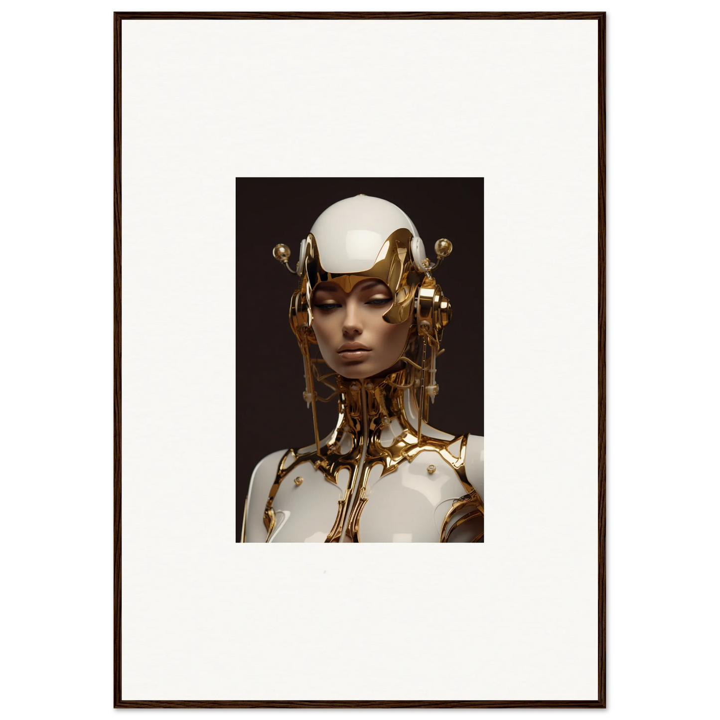 Framed canvas print of a figure in gold adornments perfect for room decoration