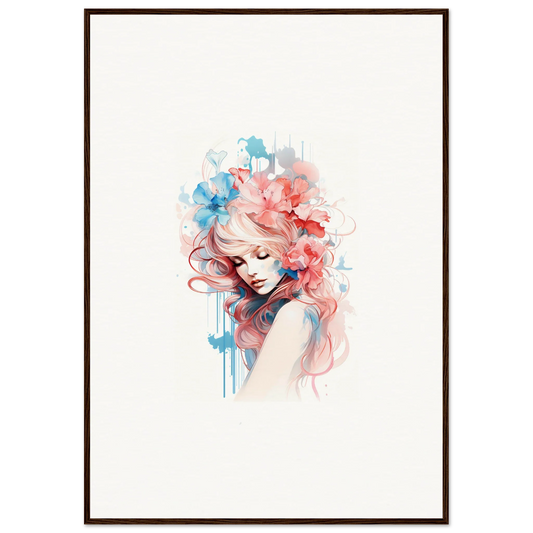 Watercolor portrait of a woman with pink hair, perfect canvas print for wall art