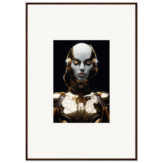 Futuristic humanoid robot with golden accents for a unique room decoration canvas print