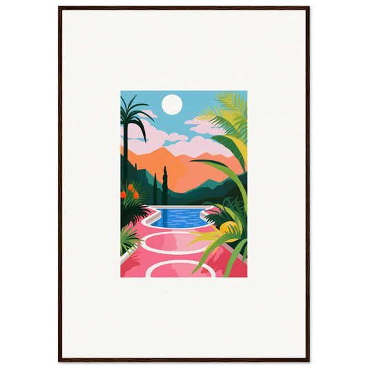 Colorful tropical landscape painting for room decoration, titled Sunset Epiphany