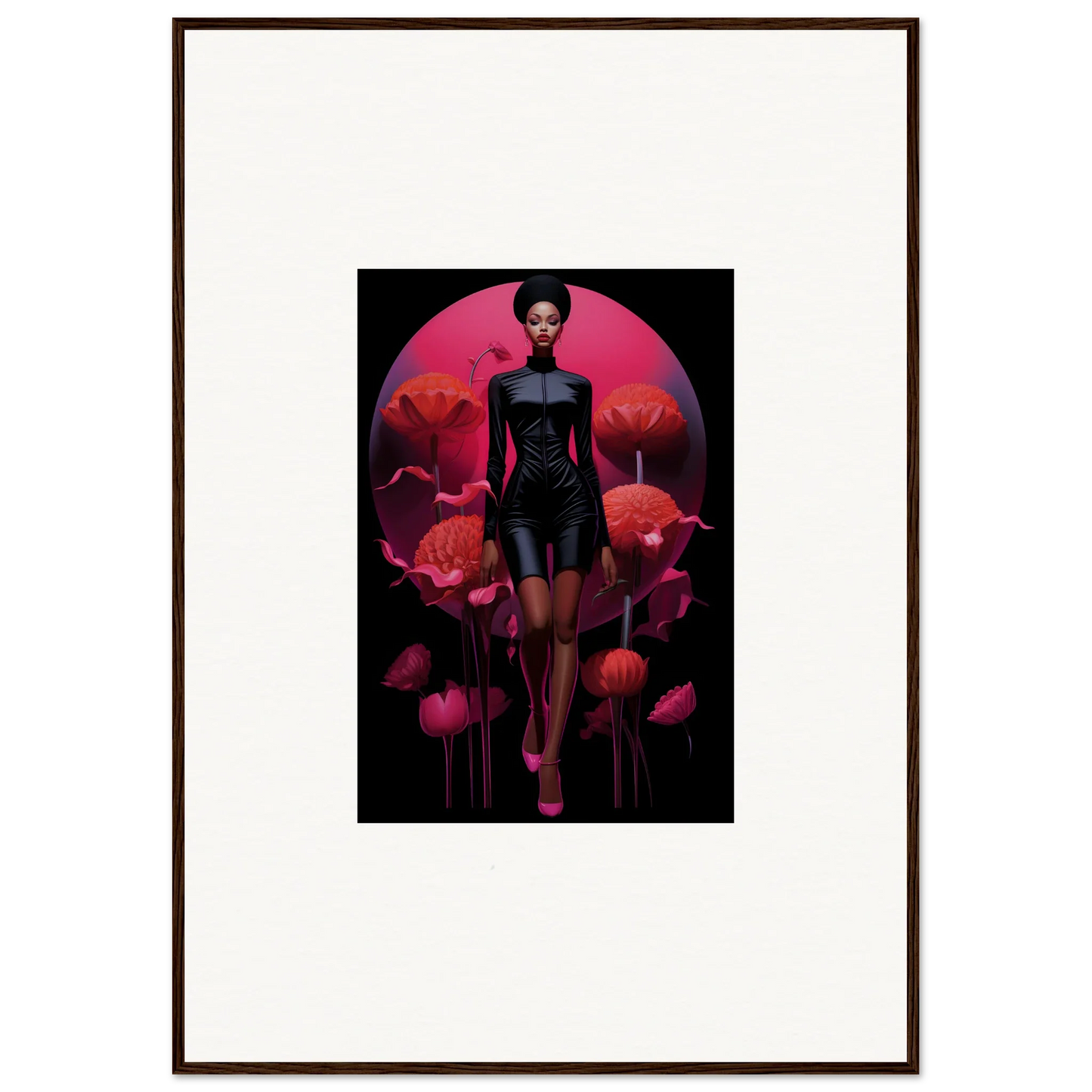 Framed canvas print of a stylized female figure for vibrant tribal reverie room decoration