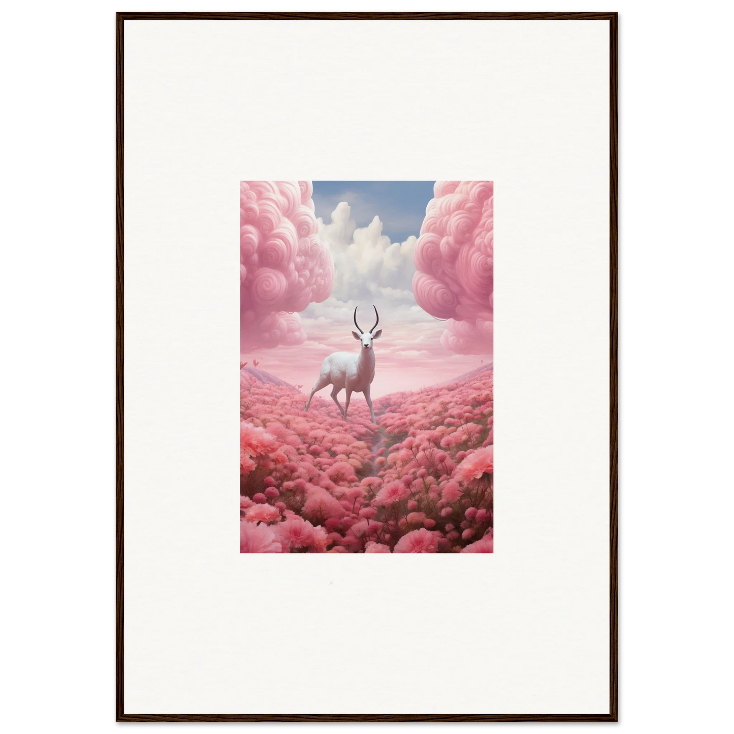 Deer with antlers in pink clouds for a berry collision canvas print room decoration