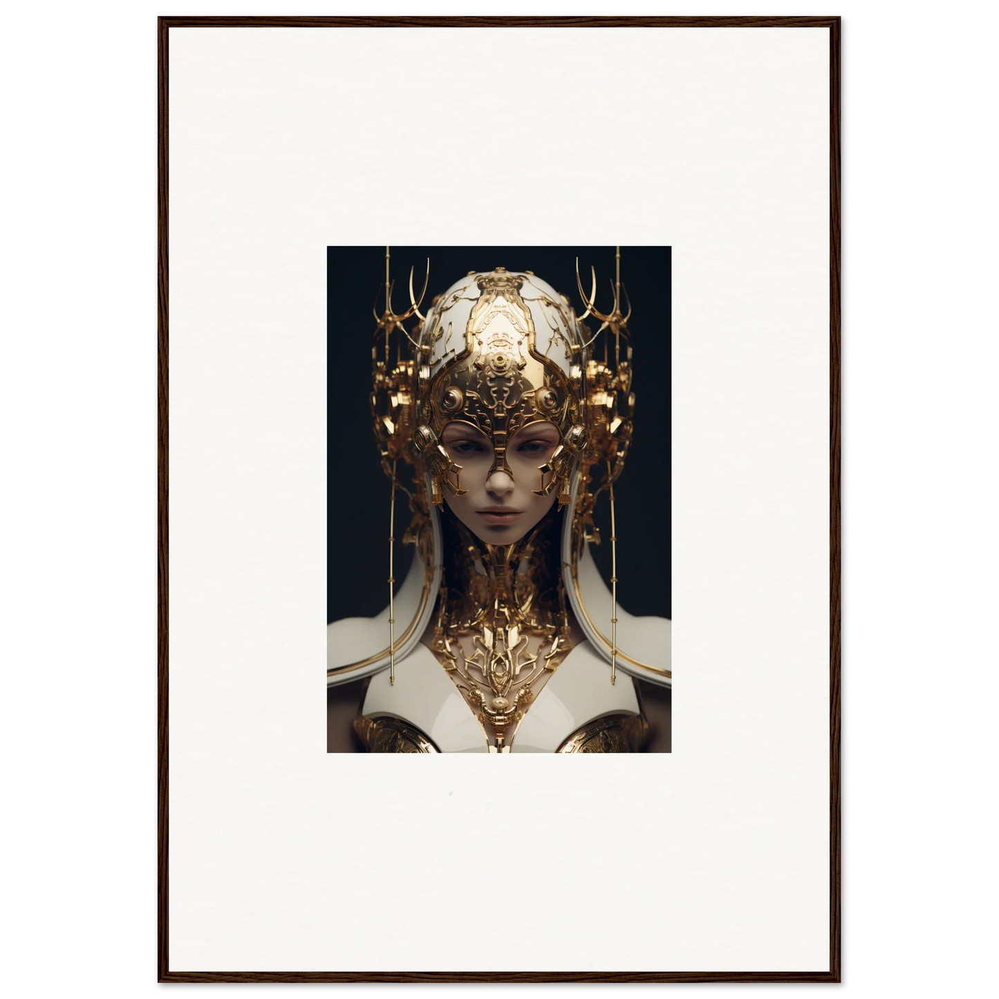 Ornate golden headdress with antlers for an Ethereal Sovereign canvas print room decor