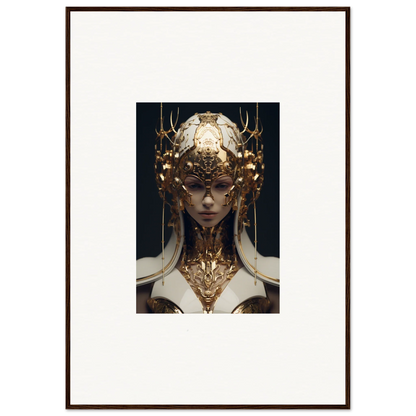 Ornate golden headdress with antlers for an Ethereal Sovereign canvas print room decor