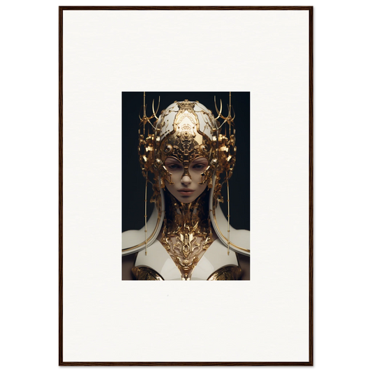 Ornate golden headdress with antlers for an Ethereal Sovereign canvas print room decor