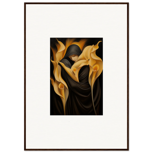 Framed canvas print of golden calla lilies for stylish room decoration