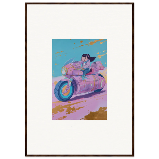 Colorful cartoon character on a futuristic motorcycle for Dreamwave Photon Chase canvas print