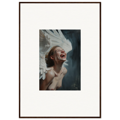 Framed photograph of joyful person in Winged Ecstasy Mosaic canvas print for room decoration