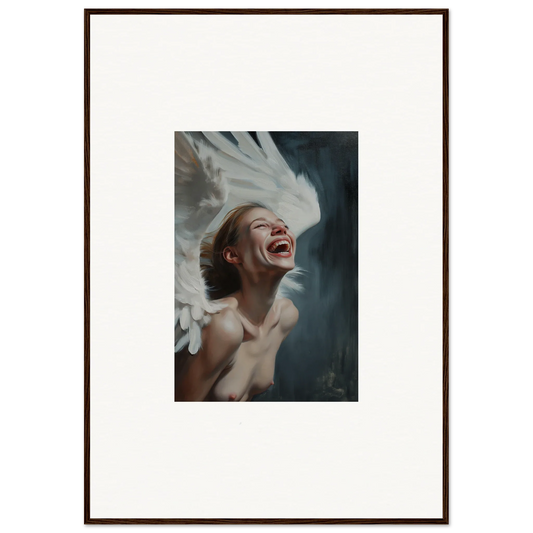 Framed photograph of joyful person in Winged Ecstasy Mosaic canvas print for room decoration