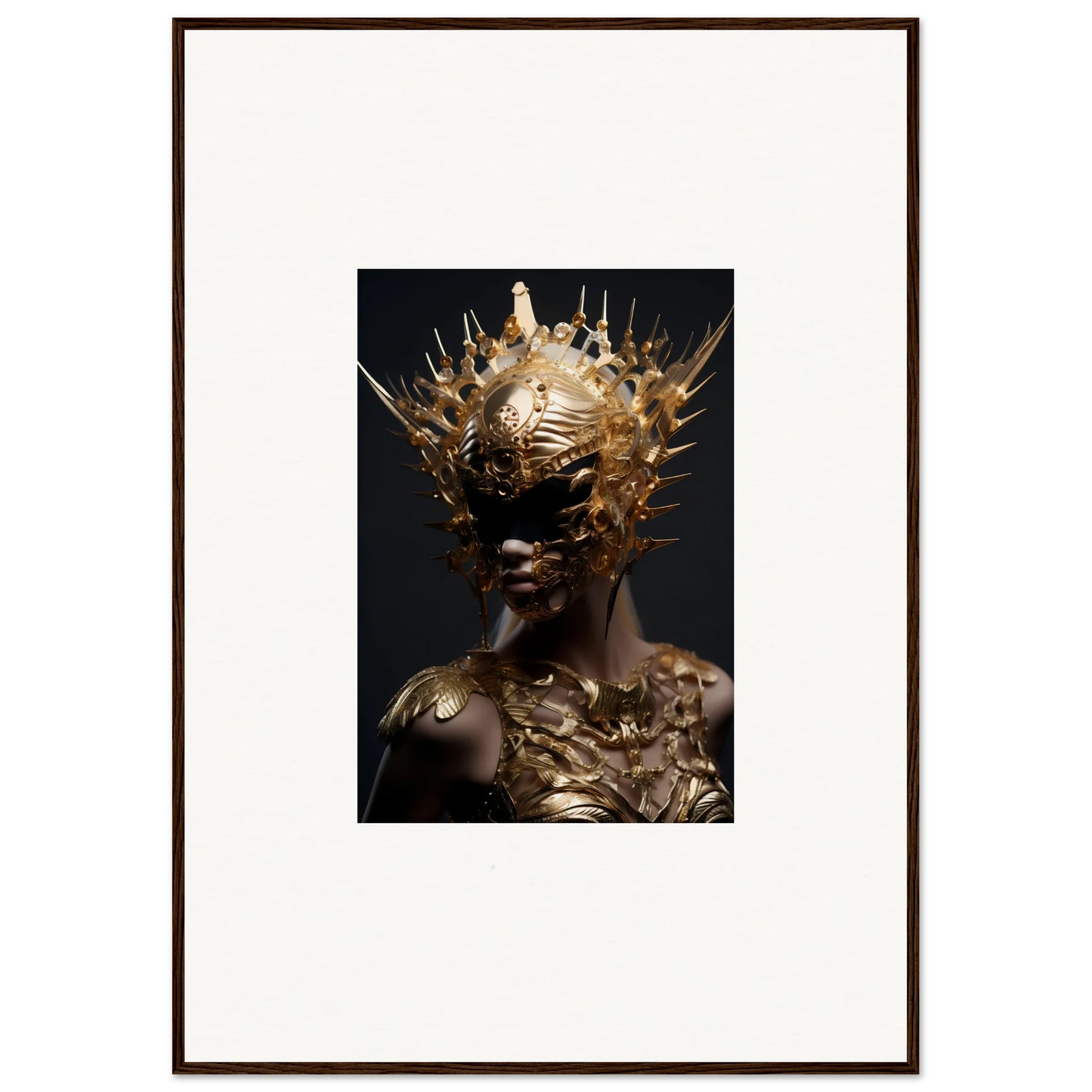 Striking sculptural portrait with golden crown for vintage bloom room decoration