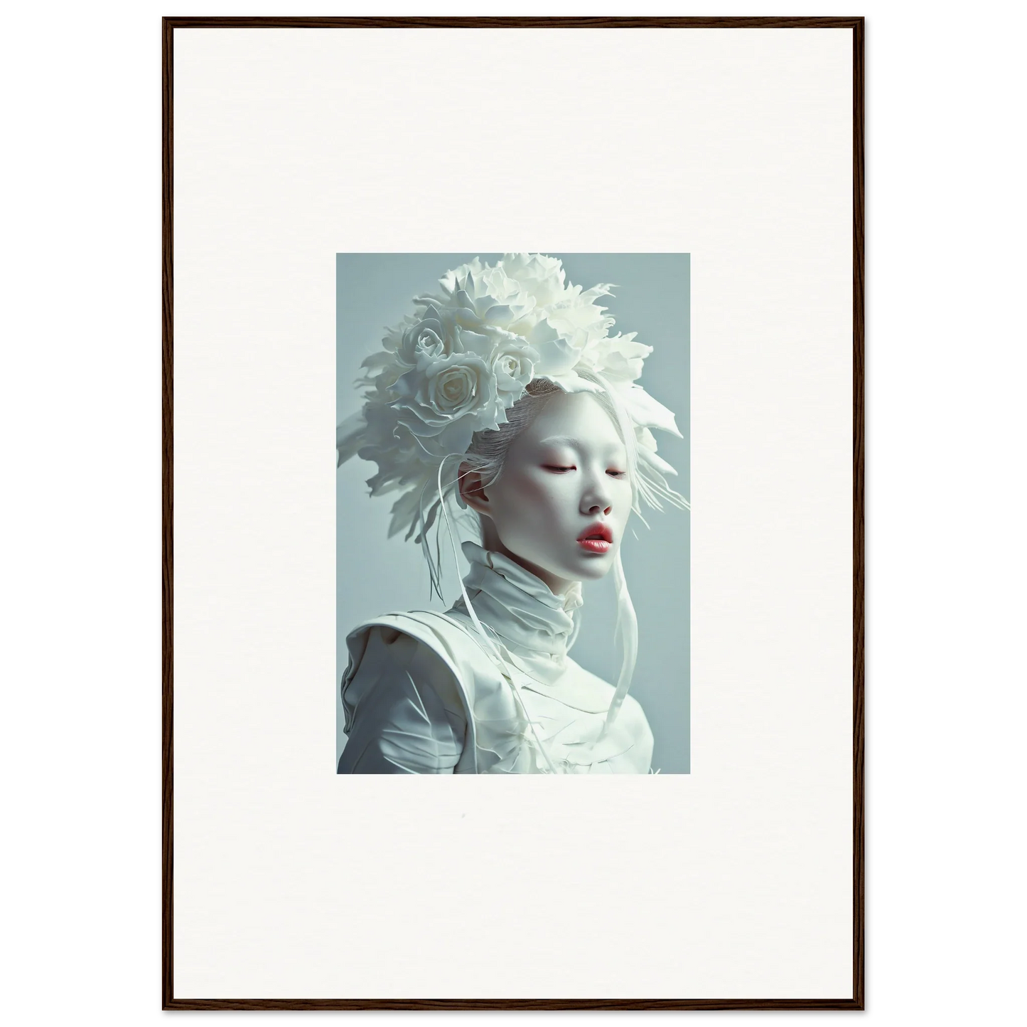 Framed canvas print of a person with white hair in avant-garde style for petal visions room decoration