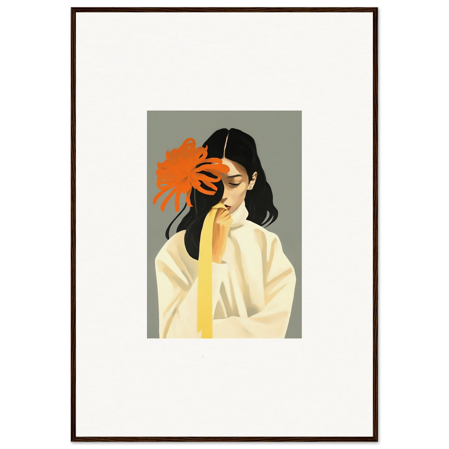 Stylized portrait of a woman with an orange flower, perfect for Dreams Eternity room decoration