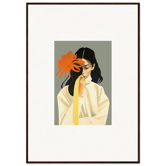 Stylized portrait of a woman with an orange flower, perfect for Dreams Eternity room decoration