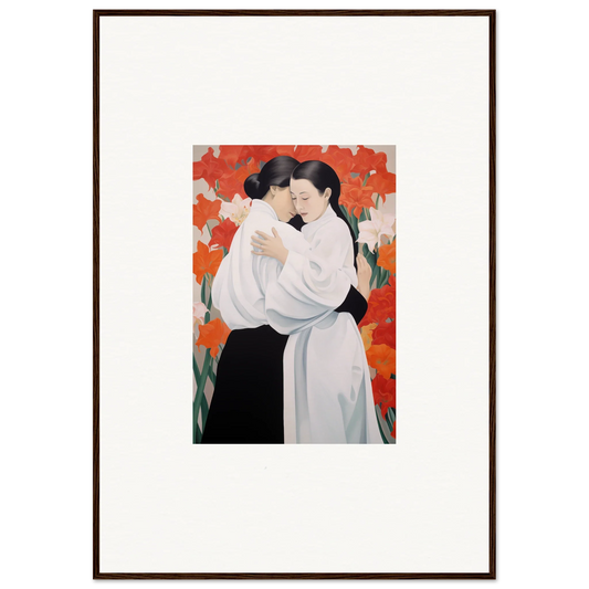 Framed canvas print of embracing figures for vibrant Flor Oliveviews room decoration