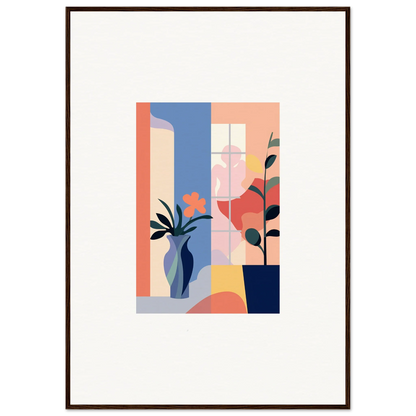 Abstract geometric canvas print with pastel flower emblaze plants for trendy room decoration