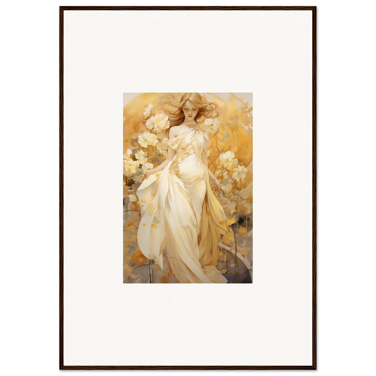 Framed canvas print of an ethereal woman in a flowing dress for a dreamy room decoration