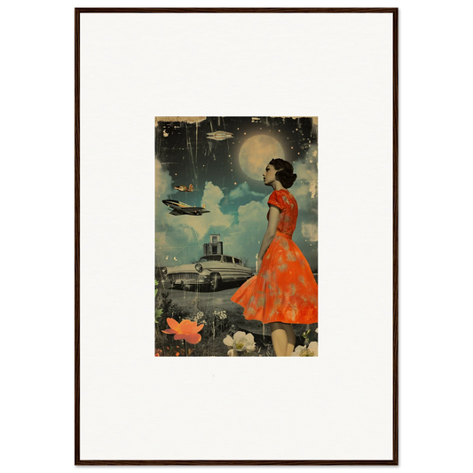 Framed vintage-style woman in red dress for retro bloom room decoration canvas print