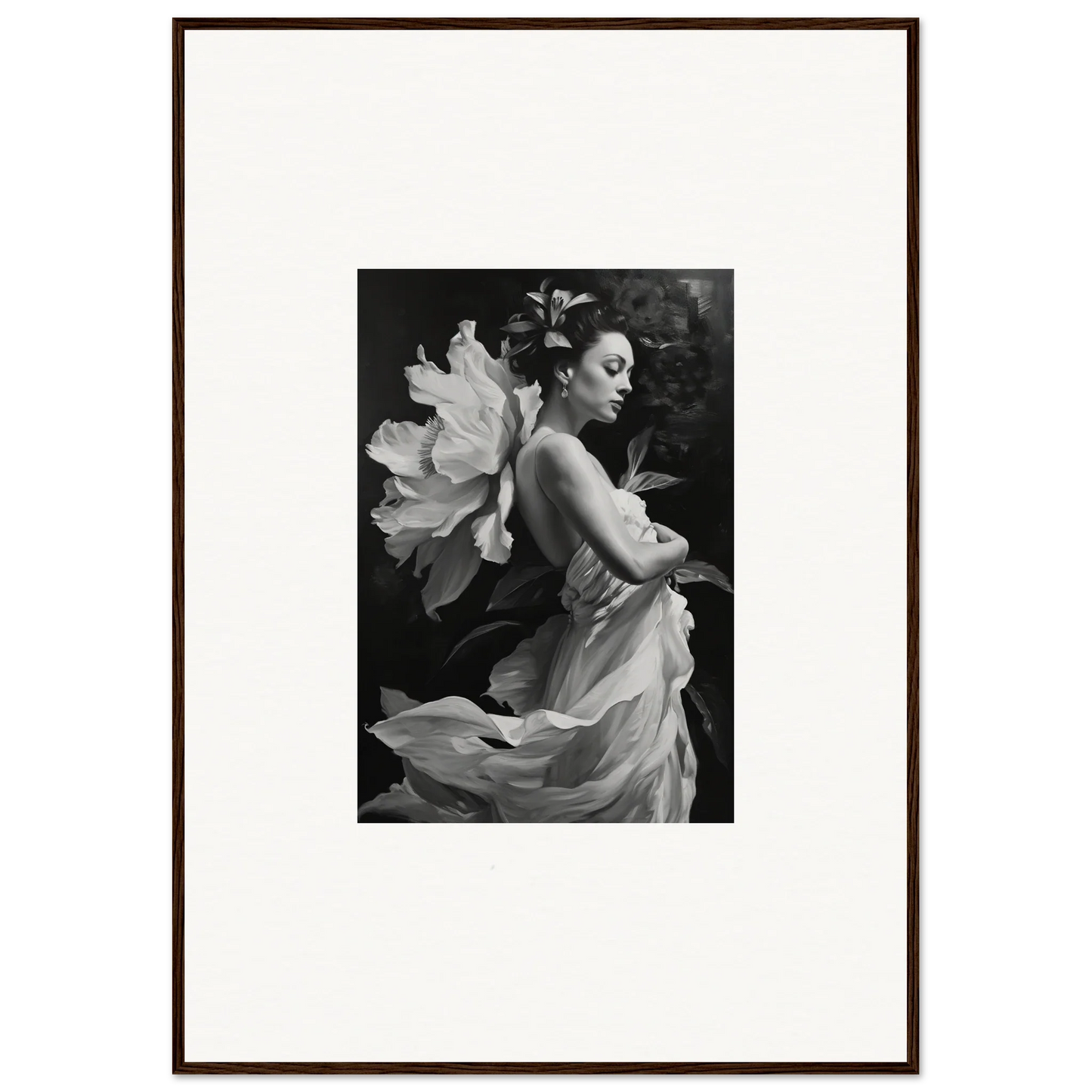 Black and white photo of a woman in flowing fabric for Room Decoration canvas print