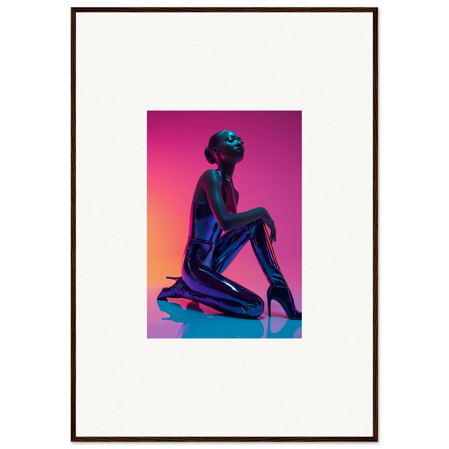 Silhouette of a figure in a shiny outfit, perfect for Neon Vortex room decoration canvas print