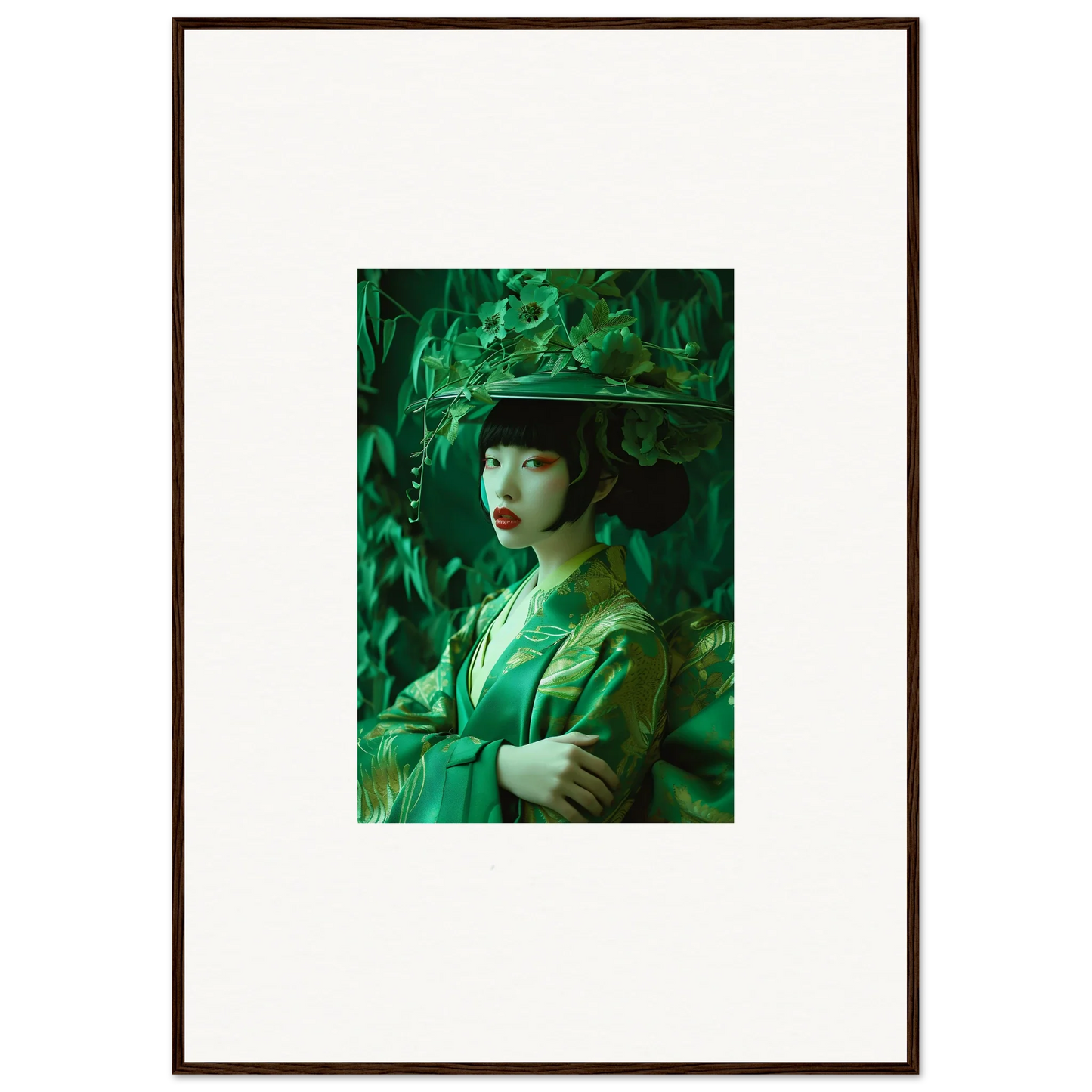 Framed portrait of a person in green for a stunning room decoration or canvas print