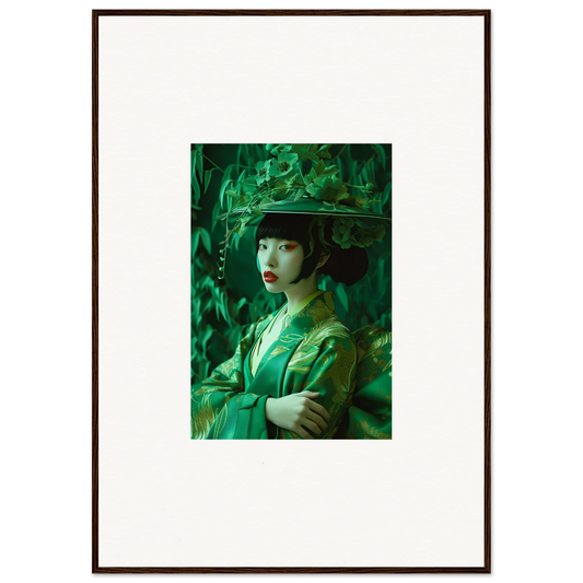 Framed portrait of a person in green for a stunning room decoration or canvas print