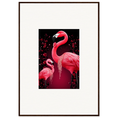 Vibrant pink flamingos on a dark background perfect for wall art or room decoration