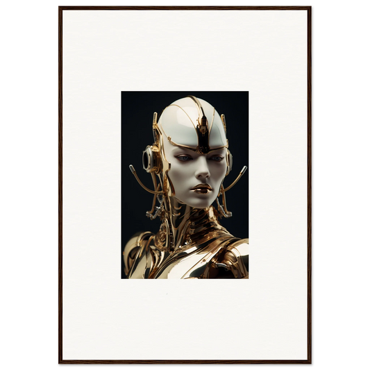 Futuristic humanoid figure in metallic gold and white for mechanical elegance canvas print