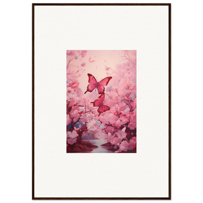 Framed canvas print of pink butterflies in cherry blossoms for spring euphoria room decoration