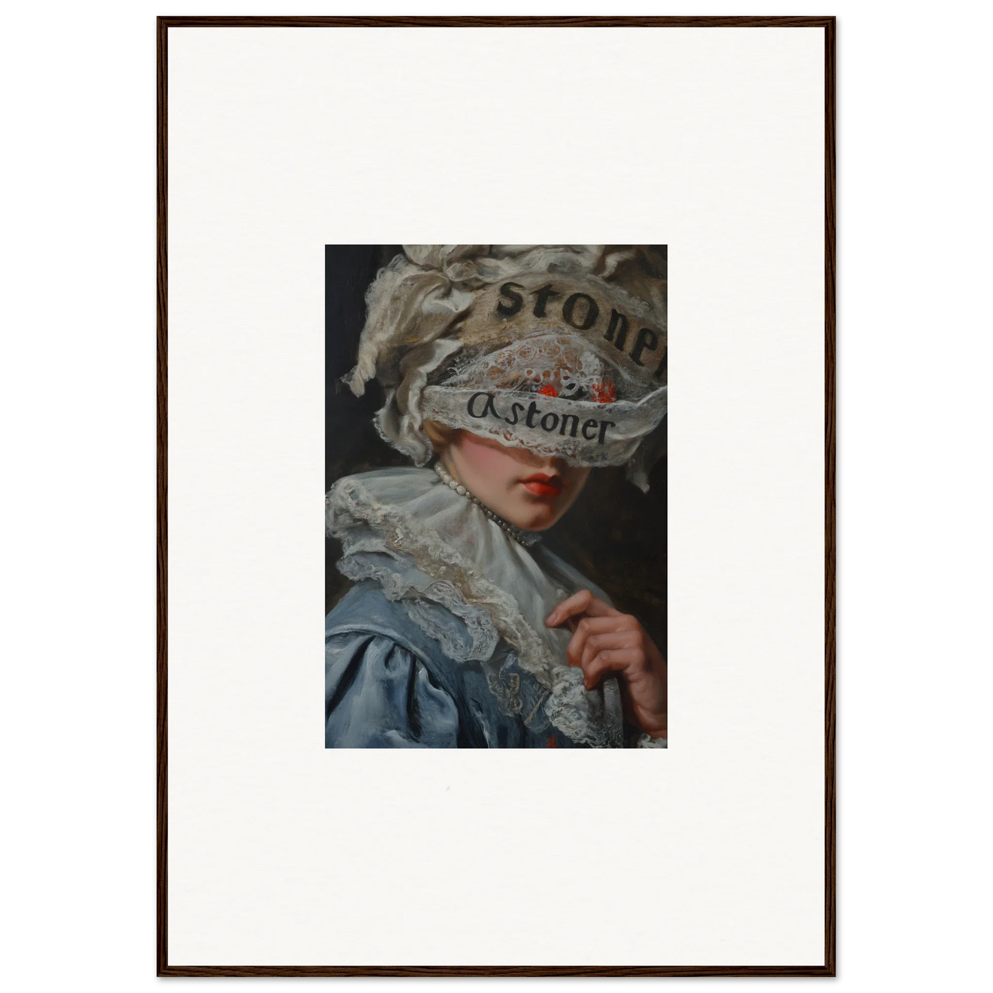 Framed canvas print of a person in a lace headdress perfect for room decoration