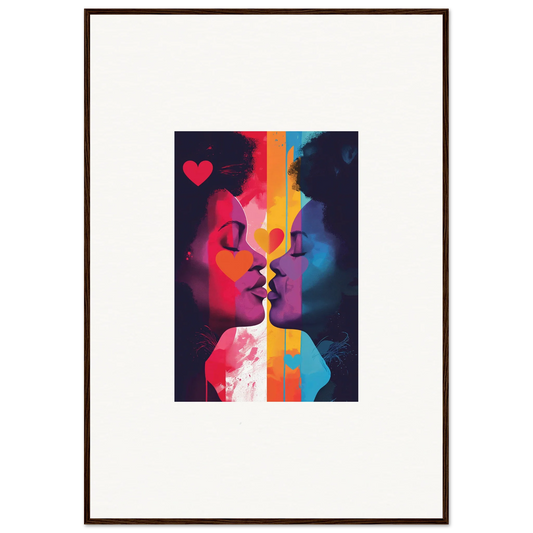 Colorful abstract artwork of two silhouettes about to kiss, perfect for Room Decoration