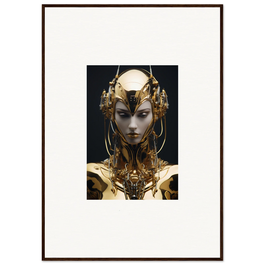 Futuristic golden robotic humanoid with ornate headdress for your Chirping Inventrix decor