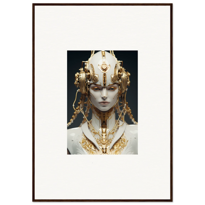 Ornate golden headdress and necklace on a pale figure in a stunning canvas print for room decoration