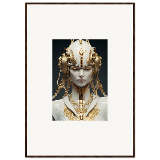 Ornate golden headdress and necklace on a pale figure in a stunning canvas print for room decoration