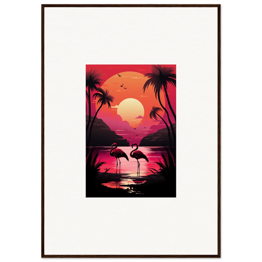 Framed canvas print of a flamingo serenade at sunset for stylish room decoration